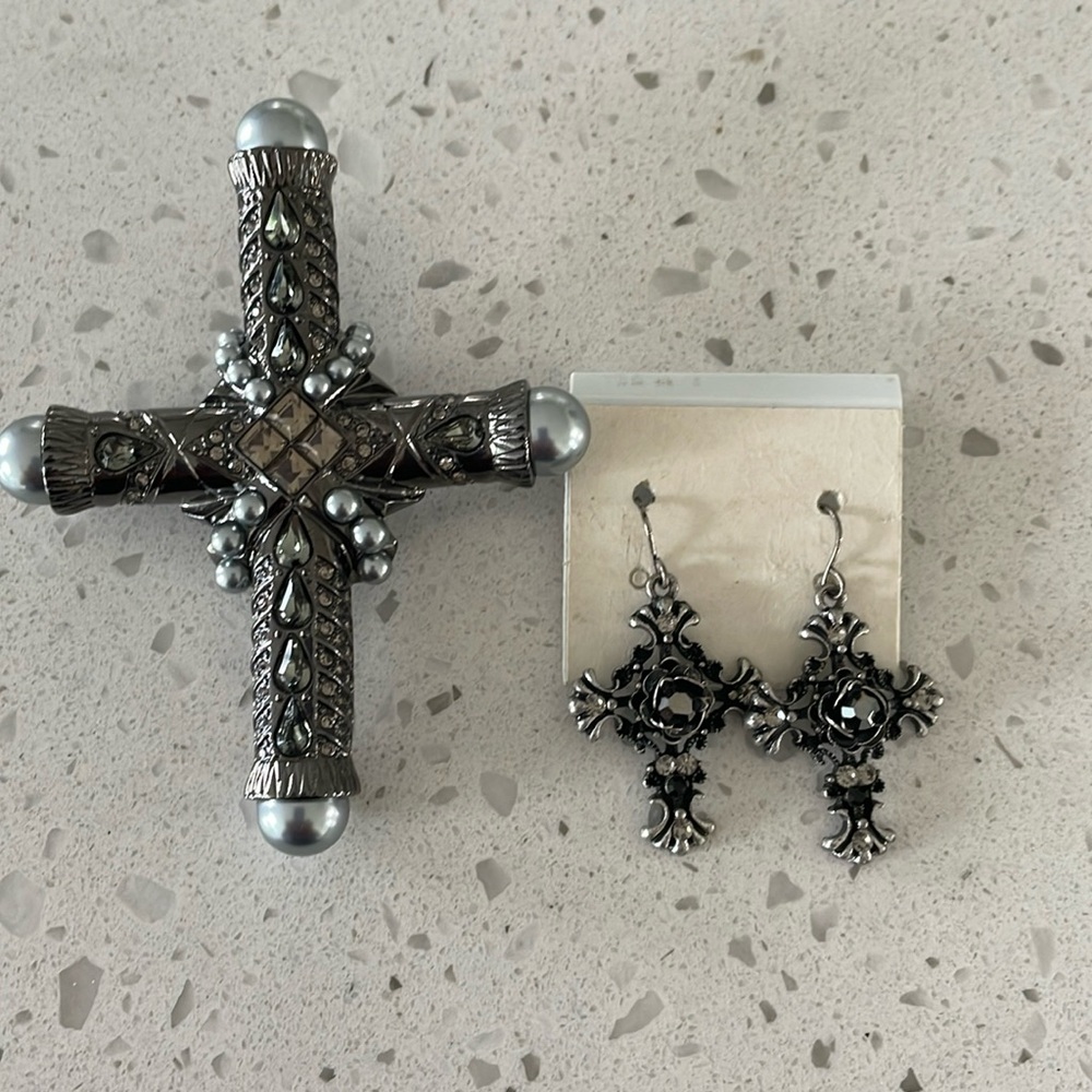 Cross Brooch with Cross Earrings